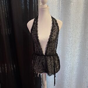 Victoria's Secret Black Lace Plunge Chemise Teddy With Garter Straps